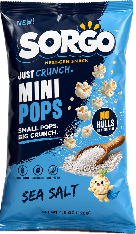 SORGO Sea Salt Mini Pops bag — naturally gluten-free popped sorghum