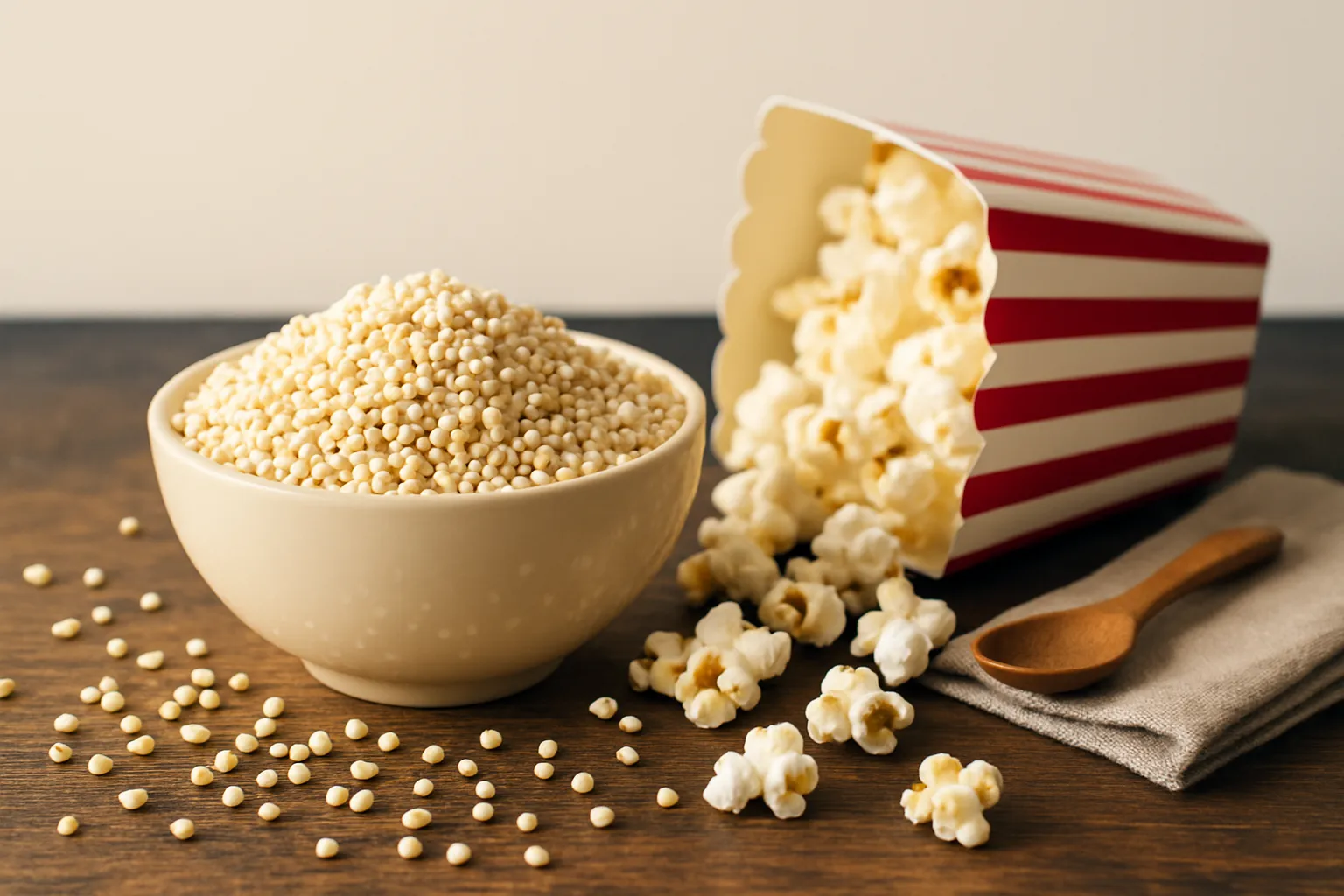 Bowl of healthy popcorn alternative snacks including popped sorghum
